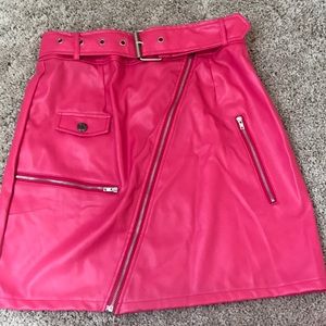 Pink leather Moto skirt